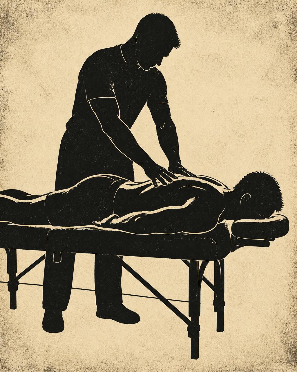Massage + Bodywork — black silhouette on parchment